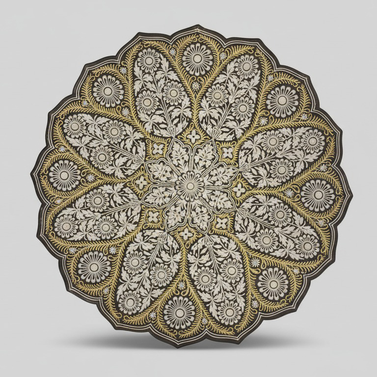 Kashmiri Papier-Mache Decorative Wall Plate - Floral Mandala Design