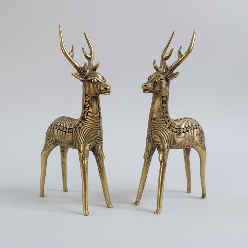 Bastar Metal Craft Standing Deer Pair