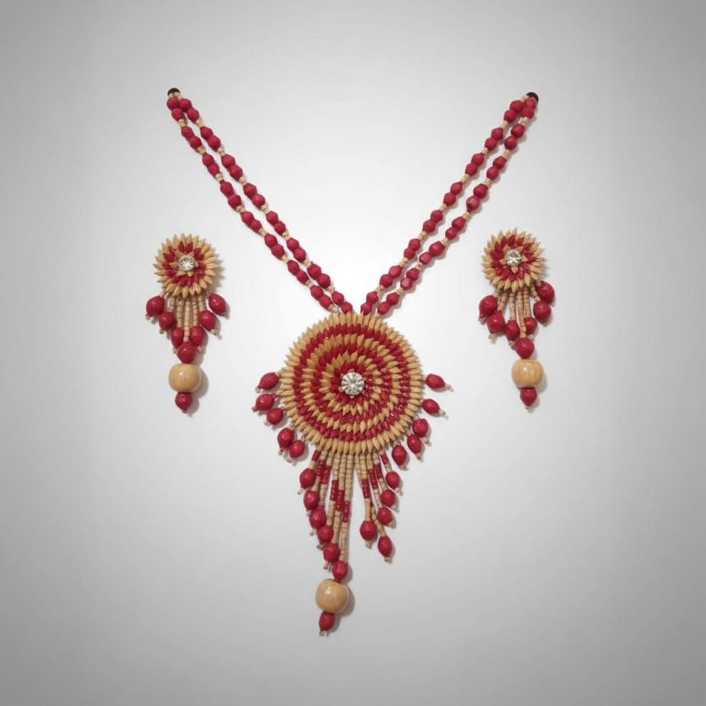 Circular Red Paddy Necklace Set