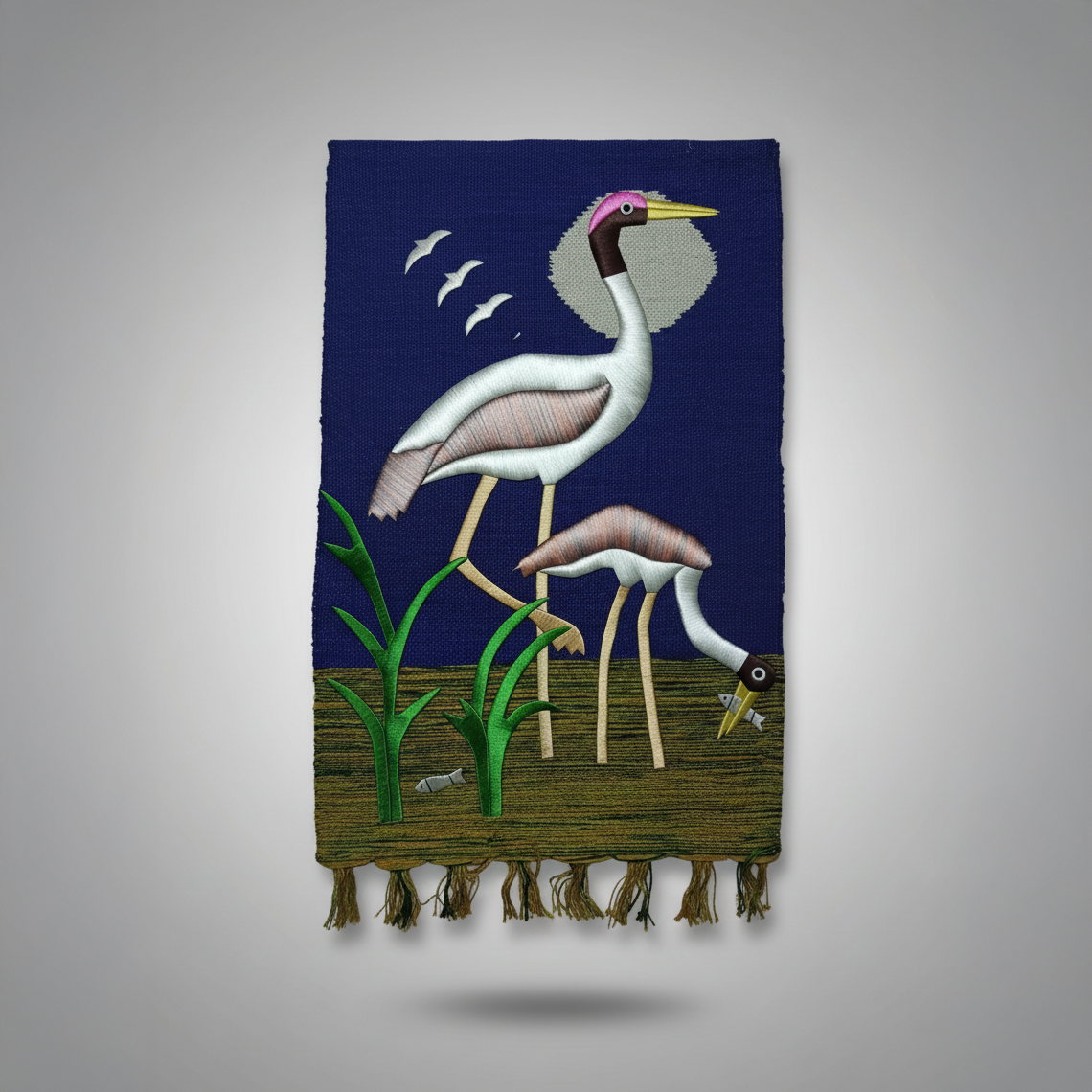 Handcrafted Jute Wall Hanging – Cranes in Nature