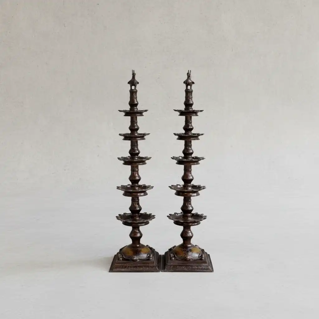Traditional Brass Deepam Stand (Pair)