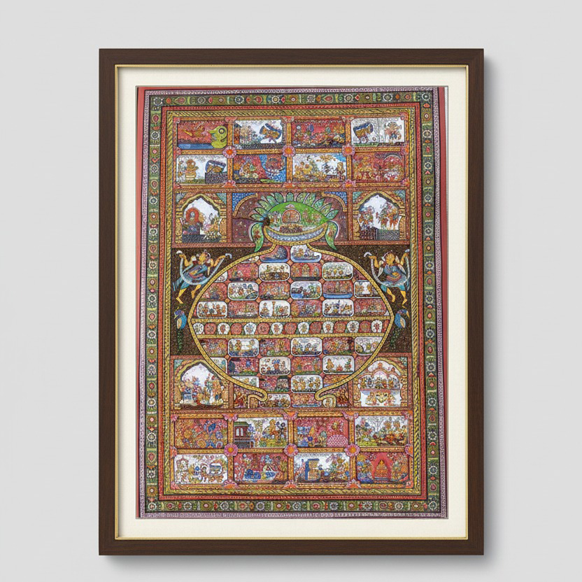 Pattachitra Painting – Samudra Manthan with Cosmic Tortoise Motif (Framed)