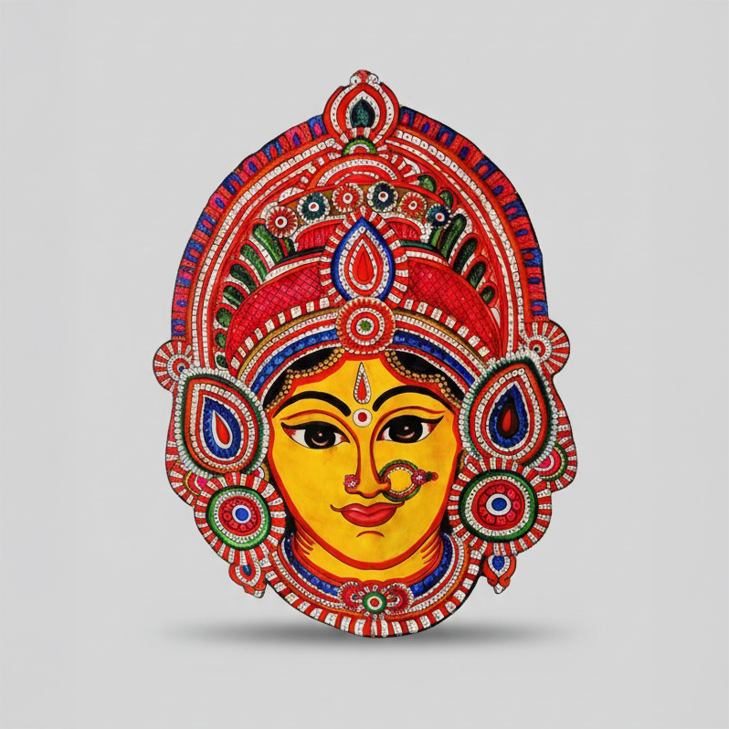 Leather Mask – Goddess Durga (Sun-Yellow, Large)