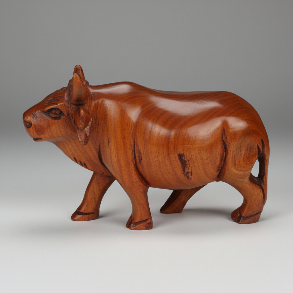 Wood Carved Cow Statue